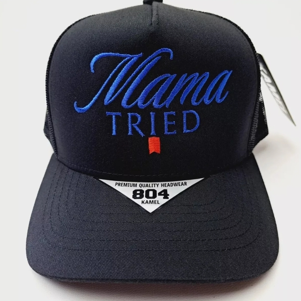 Black and Blue 'Mama Tried' Trucker Hat